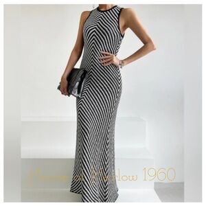 House of Harlow 1960 x Revolve Navy and White Knit Maxi Dress